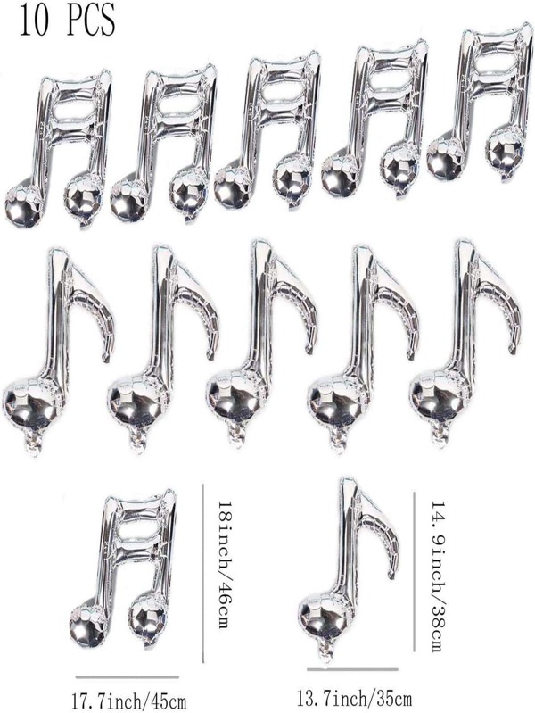 10 Peças Balões Metalizados Dourados, Prateados e Pretos de Notas Musicais, Balão de Feliz Aniversário de 17 Polegadas, Faixa de Balões Musicais, para Uso em Aniversários, Chás de Bebê, Festas ao Ar Livre, Festas em Casa e Comemorações, Natal
