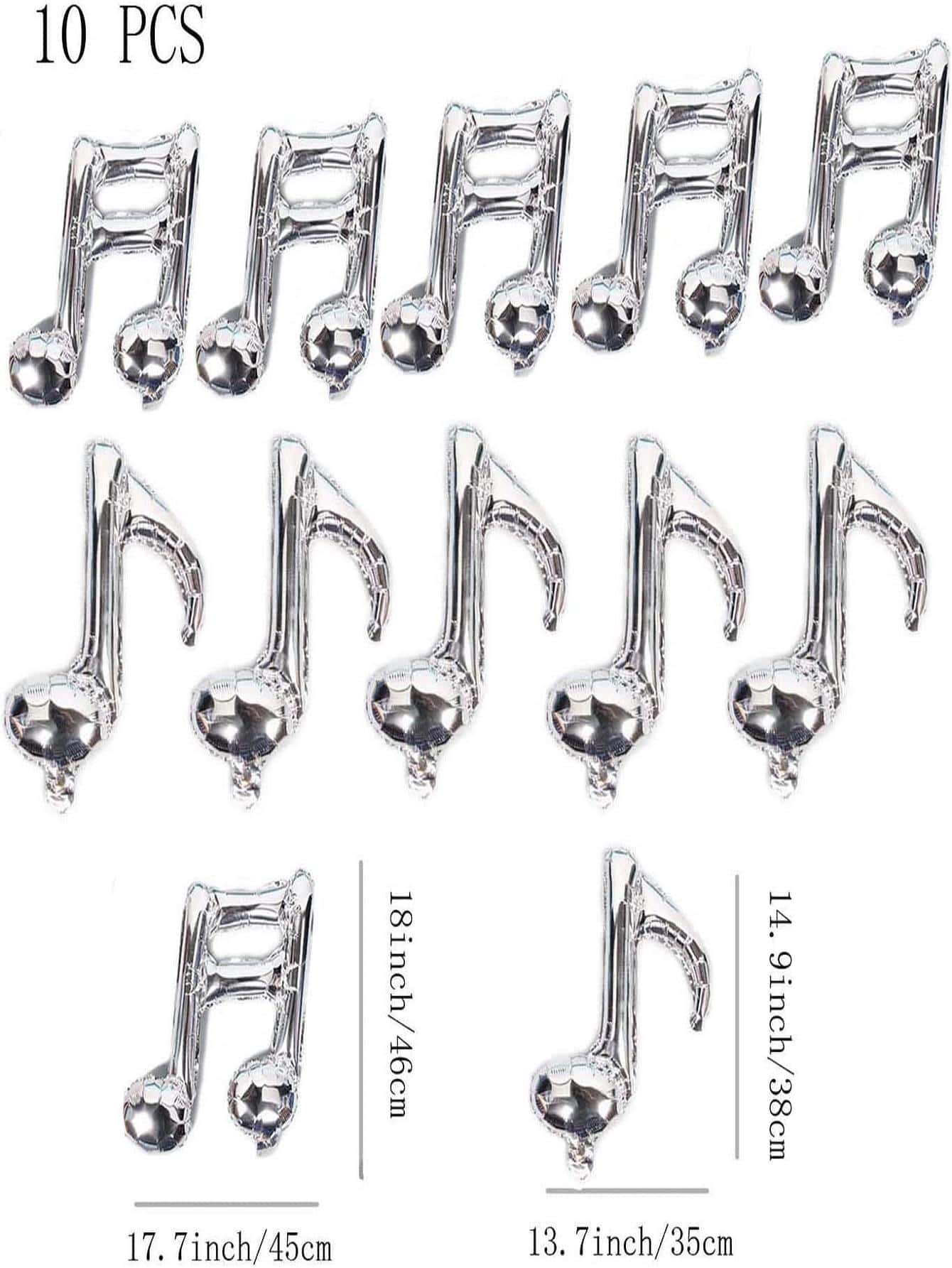 10入組音符形狀銀鋁小氣球適用於家用的