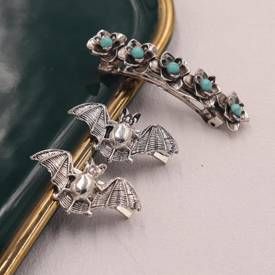 3入組蝙蝠裝飾髮夾 - 銀色 - 查看 1