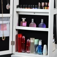 Jewelry Armoire,360° Rotating Storage Cabinet,Full Length Mirror Swivel Jewelry Cabinet,Standing Floor Mirror, Large Storage Capacity, Inside Makeup Mirror, Rear Storage Shelves - White - View 5