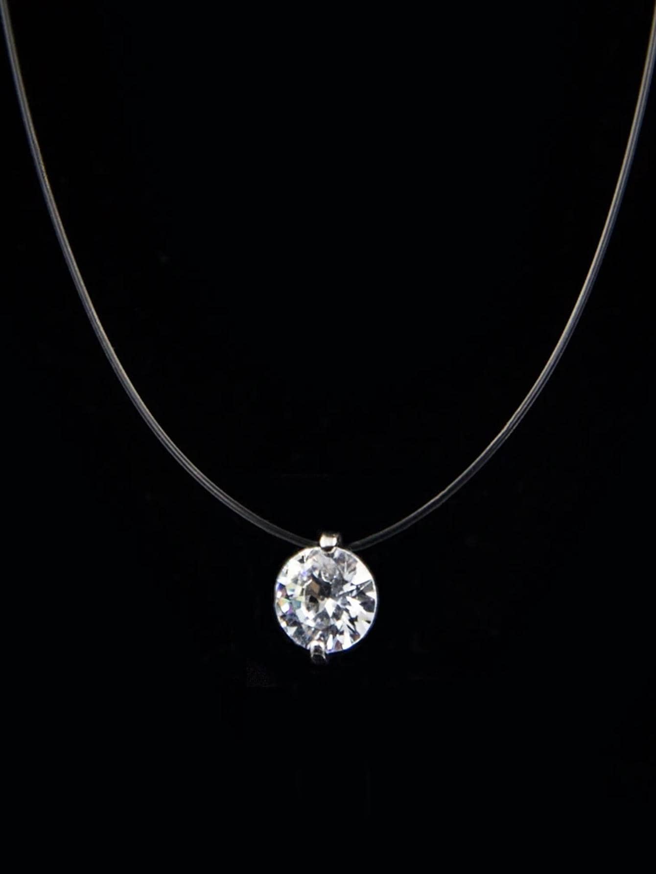 Poputton Gargantilla de hilo de pescar invisible para mujer con decoración de diamantes de imitación - Plateado - Ver 1
