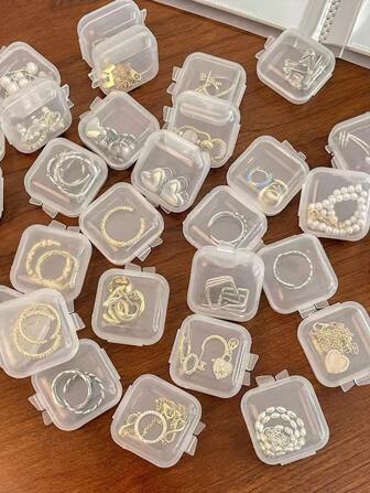 10 件装透明文具收纳盒，塑料珠宝收纳盒，适用于家庭珠宝盒支架珠宝收纳袋珠宝配件，适用于戒指、耳环、项链、手链，适用于旅行度假巡航夏季假期旅行包，旅行用品必备品，适用于大学宿舍、家庭学校、酒店旅行套装