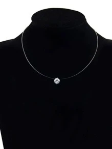 Poputton Gargantilla de hilo de pescar invisible para mujer con decoración de diamantes de imitación - Plateado - Ver 3