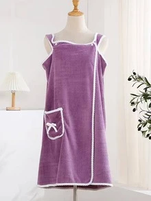 1pc Bow Decor Bath Wrap Towel - Purple - View 4