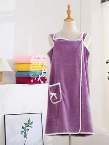 1pc Bow Decor Bath Wrap Towel - Purple - View 5