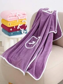 1pc Bow Decor Bath Wrap Towel - Purple - View 8