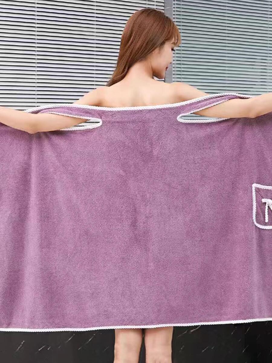 1pc Bow Decor Bath Wrap Towel - Purple - View 1