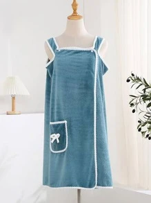 1pc Bow Decor Bath Wrap Towel - Blue - View 1