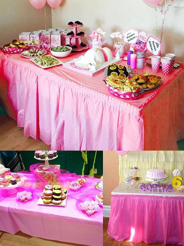1pc Simple Pink Solid Disposable Table Skirt, PEVA Waterproof Table