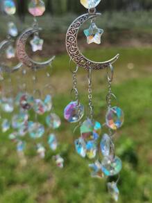 1pc Moon & Star Decor Wall Hanging, Silver Glitter Artificial Crystal Hanging Decoration For Home Decor,Home Decor ,Room Decor,Wall Decor Gifts Birthday Graduation