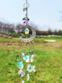1pc Moon & Star Decor Wall Hanging, Silver Glitter Artificial Crystal Hanging Decoration For Home Decor,Home Decor ,Room Decor,Wall Decor Gifts Birthday Graduation