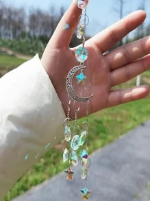 1pc Moon & Star Decor Wall Hanging, Silver Glitter Artificial Crystal Hanging Decoration For Home Decor,Home Decor ,Room Decor,Wall Decor Gifts Birthday Graduation
