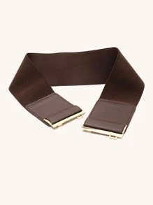 1pc Random Color Solid Plus Sized Elastic Belt - Chocolate Brown - View 4