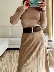 1pc Random Color Solid Plus Sized Elastic Belt - Chocolate Brown - View 3