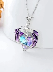 1 pièce Exquise décoration de strass Collier pendentif cœur et dragon occidental pour femmes pour la décoration quotidienne de la Saint-Valentin