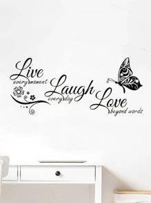 Nhãn dán tường đồ họa khẩu hiệu, Decal dán tường nghệ thuật tự dính PVC đen cho gia đình - màu đen - Xem 1