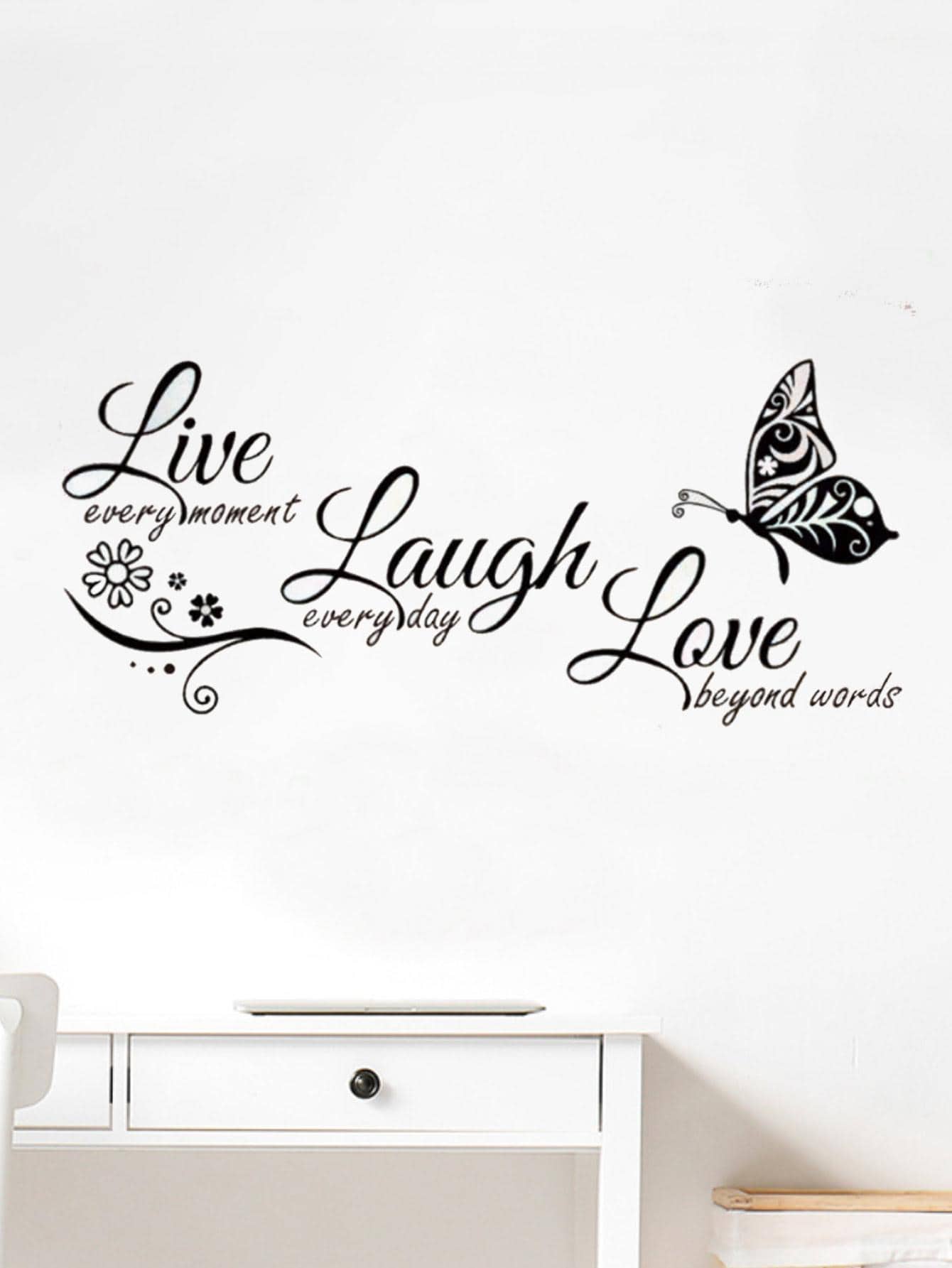 Nhãn dán tường đồ họa khẩu hiệu, Decal dán tường nghệ thuật tự dính PVC đen cho gia đình - màu đen - Xem 1