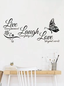 Nhãn dán tường đồ họa khẩu hiệu, Decal dán tường nghệ thuật tự dính PVC đen cho gia đình - màu đen - Xem 3