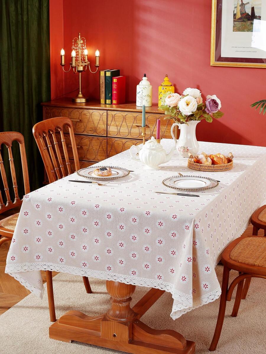 1入組花卉圖案桌布 - 米色 - 查看 1