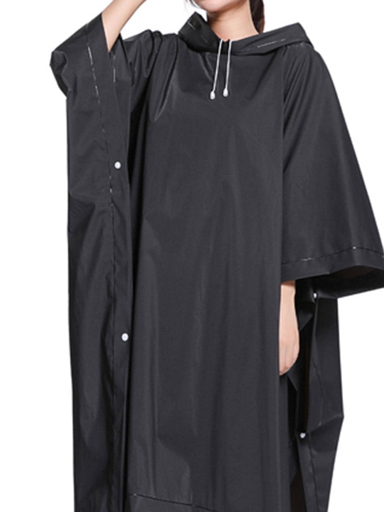 1pc EVA Raincoat, Minimalist Solid Waterproof Rain Cape For Home - Black - View 1