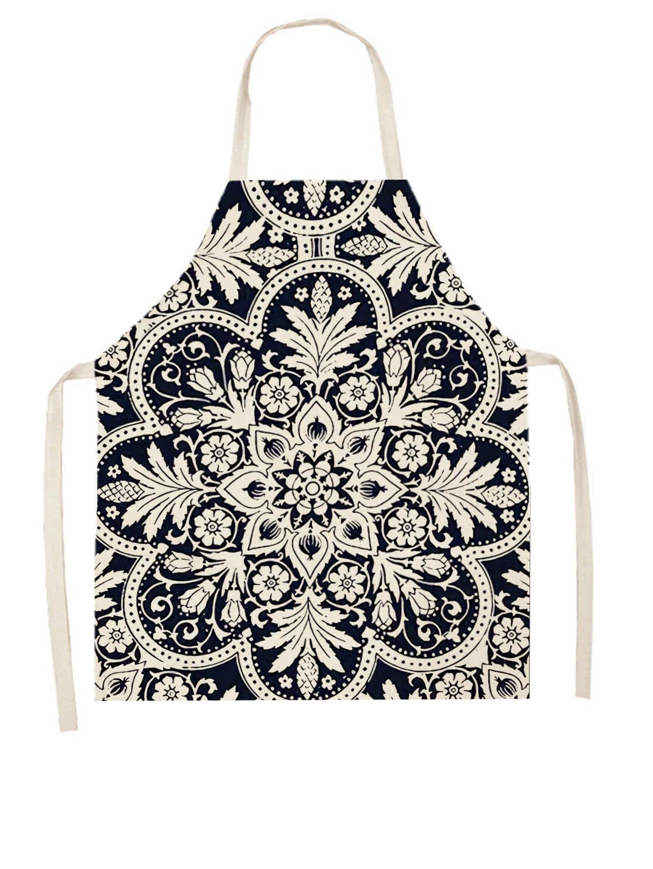1入組花卉圖案復古創意圍裙適用於家用的 - 彩色 - 查看 1