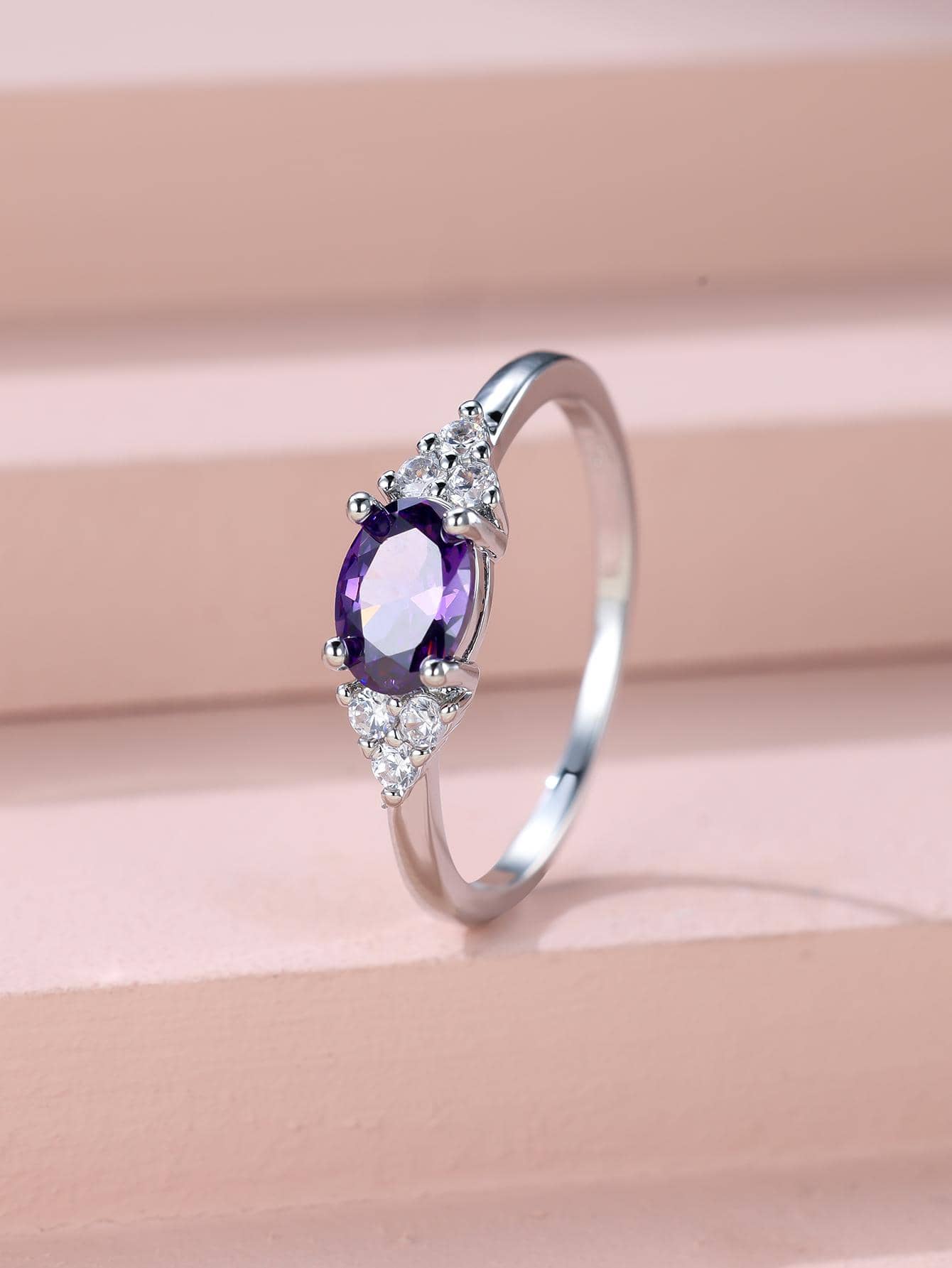 Nhẫn Trang Trí Đá Cubic Zirconia - Màu tím - Xem 1
