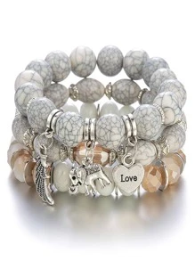 3 peças Novos Acessórios de Estilo Boêmio - Pulseira com Franja e Miçangas Turquesa, Joia Moderna