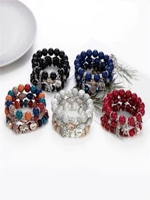 3 peças Novos Acessórios de Estilo Boêmio - Pulseira com Franja e Miçangas Turquesa, Joia Moderna