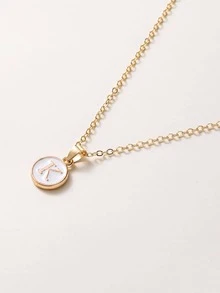 1入組時尚鋅合金字母細節圓形吊飾項鍊適合女士日常裝飾