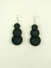 Wooden Round Drop Earrings - Black - View 2