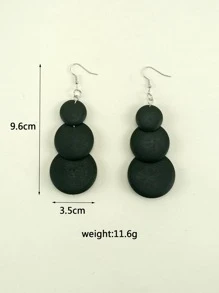 Wooden Round Drop Earrings - Black - View 4