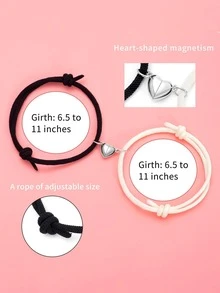 2入組/套情侶磁性愛心掛飾手環 - 黑與白 - 查看 2