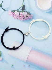 2入組/套情侶磁性愛心掛飾手環 - 黑與白 - 查看 3