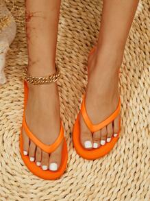 Women Minimalist Flip Flops, Funky Orange PVC Flip-Flops - Orange - View 5