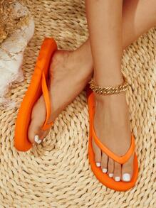 Women Minimalist Flip Flops, Funky Orange PVC Flip-Flops - Orange - View 2