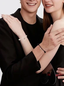 2入組/套情侶磁性愛心掛飾手環 - 黑與白 - 查看 4