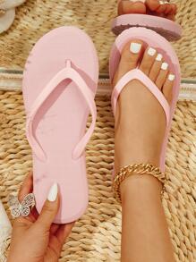 Women Minimalist Flip Flops, Preppy Pink PVC Flip-Flops - Pink - View 1