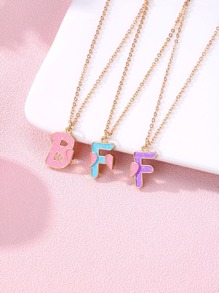 3pcs/set Girls' Bff Zinc Alloy Colorful Oil Drop Magnetic Attraction Cute Pendant Necklaces With English Letters. Suitable For Best Friends As Everlasting Friendship Jewelry Gift - Multicolor - View 2