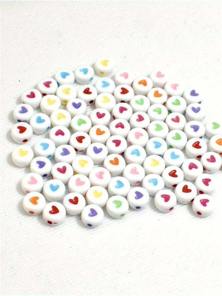 4x7毫米 100颗彩色扁平圆形爱心亚克力珠散珠，适用于珠宝制作DIY手工配件 - 彩色 - 查看 1