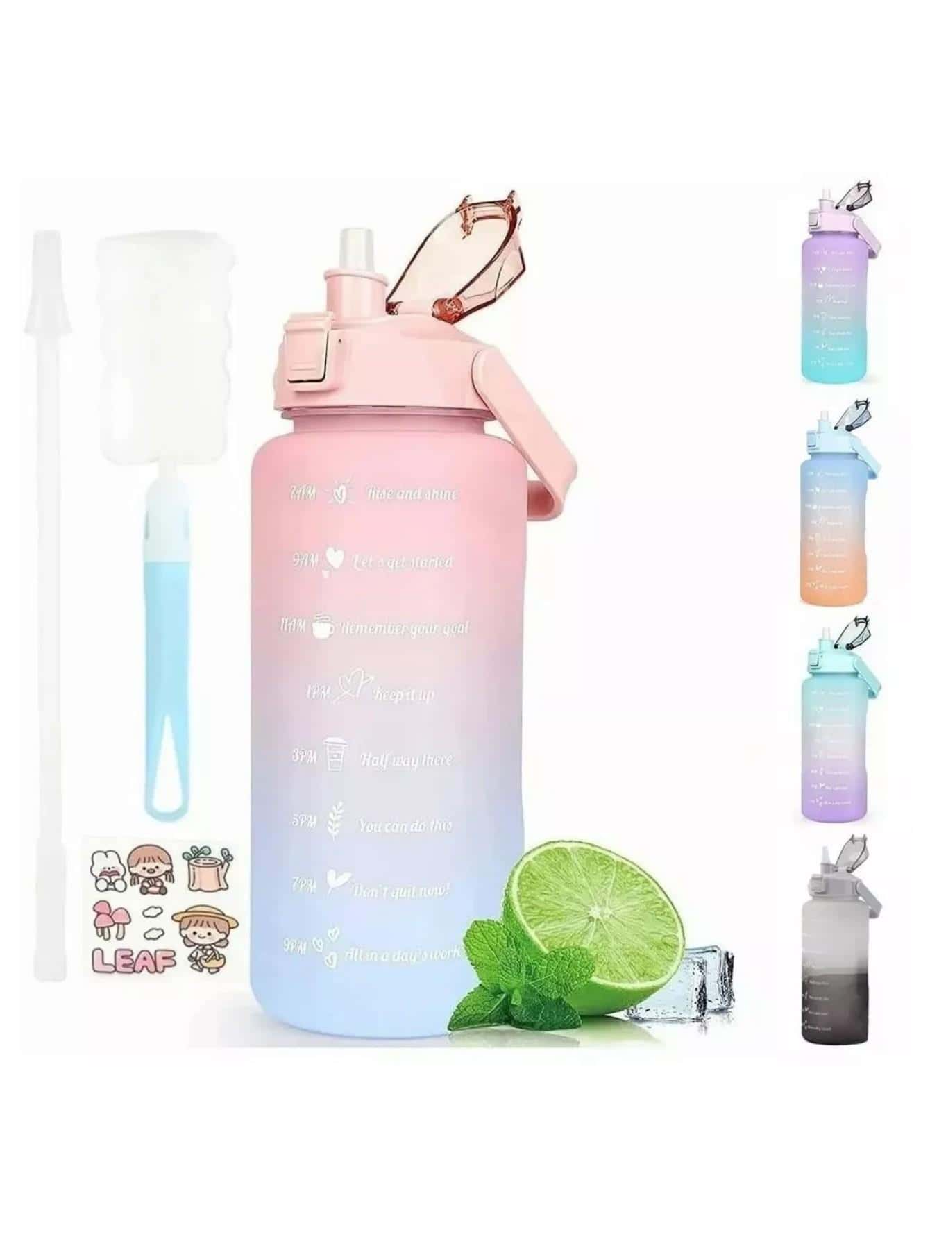 Motivational Water Bottle 2 Liter With Time Marker - Pink - View 1