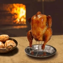 Non-stick Stainless Steel Chicken Rotisserie For Camping - Silver - View 2