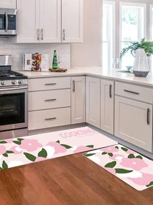 1入組花卉和字母圖案廚房粉色的矽藻土地墊適用於家庭 - 粉色 - 查看 2
