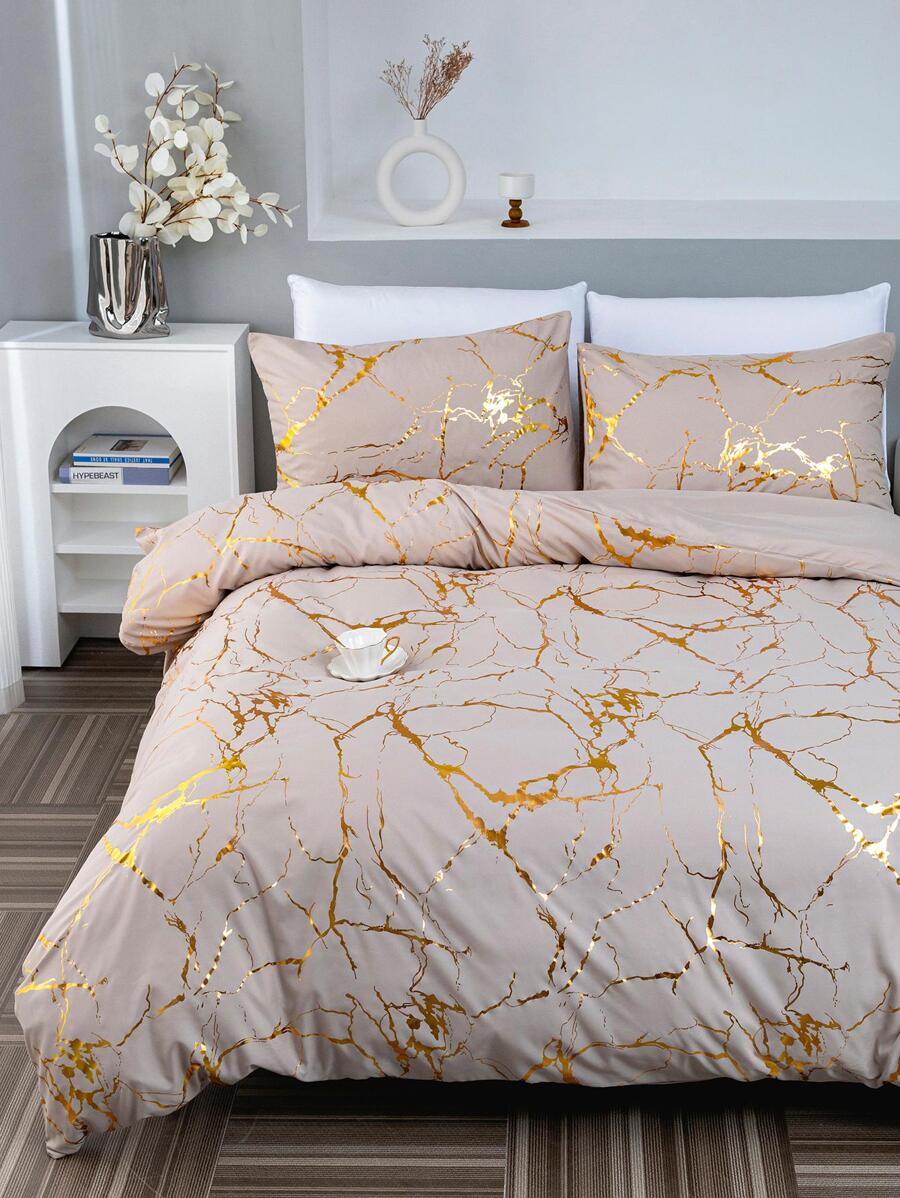 3入組大理石紋樣式被套1入組被套和2入組枕頭枕芯不是現代床上用品適用於臥室 - 彩色 - 查看 1