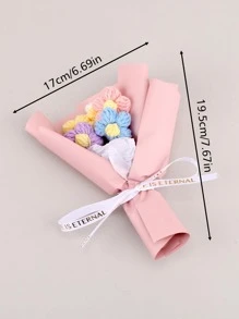 1pc Small Artificial Flower Bouquet, Pink Knitting Flower Bundle, For Gift - Pink - View 7