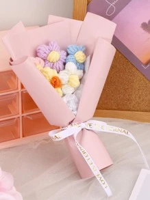 1pc Small Artificial Flower Bouquet, Pink Knitting Flower Bundle, For Gift - Pink - View 4