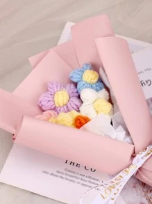 1pc Small Artificial Flower Bouquet, Pink Knitting Flower Bundle, For Gift - Pink - View 5