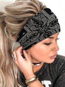 1 Băng đô cài tóc in họa tiết Paisley phong cách Bohemian dành cho cả nam và nữ dùng hàng ngày, phong cách Boho, phòng tập thể dục, phụ kiện tóc, băng đô cài tóc mùa thu đông cho trang phục đi nghỉ dành cho nữ - màu đen - Xem 1