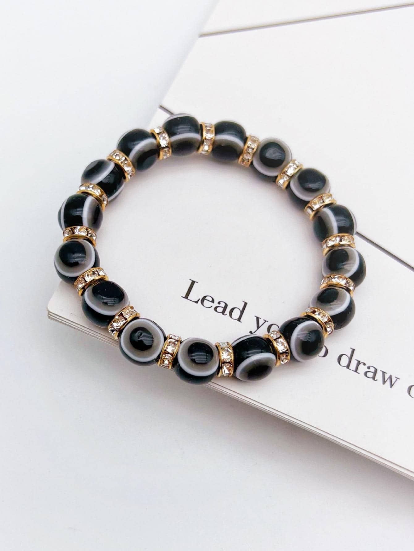 水鑽裝飾串珠手鏈 - 咖啡棕 - 查看 1