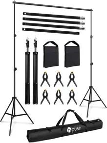 Backdrop Stand - 10ft x 7ft Adjustable Photoshoot Backdrop - Photo Backdrop Stand for Parties - Backdrop Includes Travel Bag, Sand Bags, Clamps - Photo Video Studio - 黑色 - 查看 1