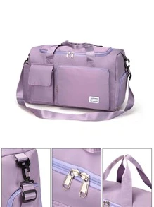 Letter Patch Decor Duffel Bag - Purple - View 1